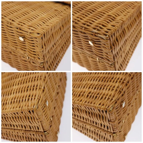 Salvatore Ferragamo Gancini Hand Bag Wicker Beige Gold Auth 132381 - Picture 15 of 16